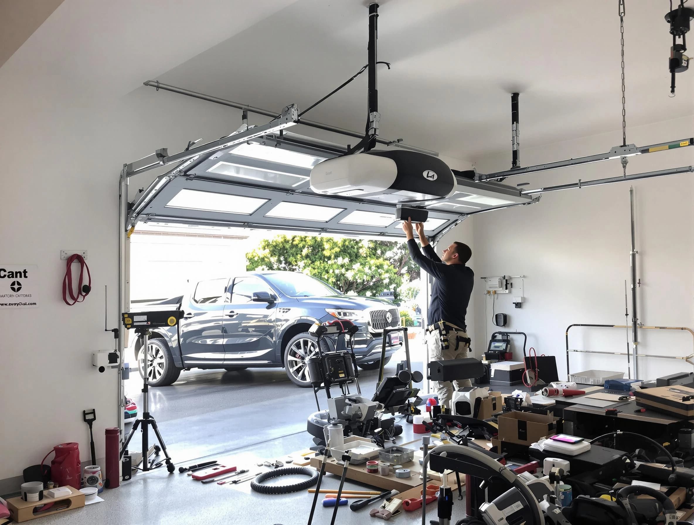Colonial Beach Garage Door Repair specialist installing smart garage door opener system in Colonial Beach home