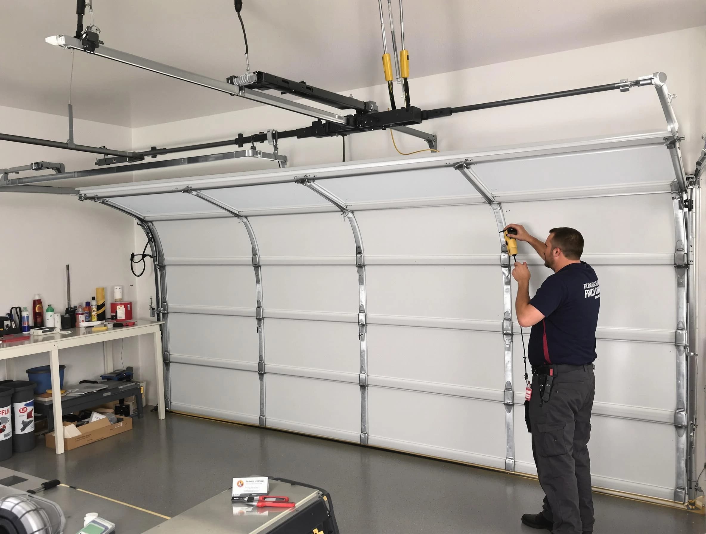 Colonial Beach Garage Door Repair certified technician performing overhead door system repair in Colonial Beach