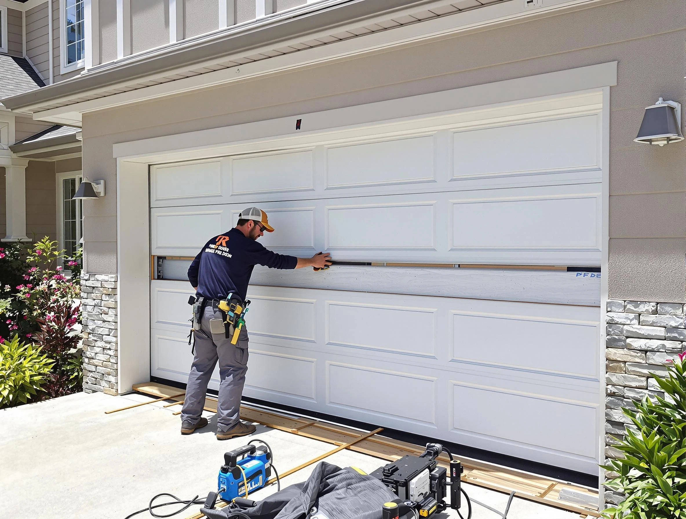 Colonial Beach Garage Door Repair team performing complete garage door replacement at Colonial Beach residence